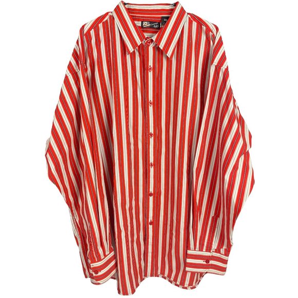Premium Ric Other - Premium Ric Men's 3XL RedOrange/White Striped Long Sleeve Button Up Shirt
